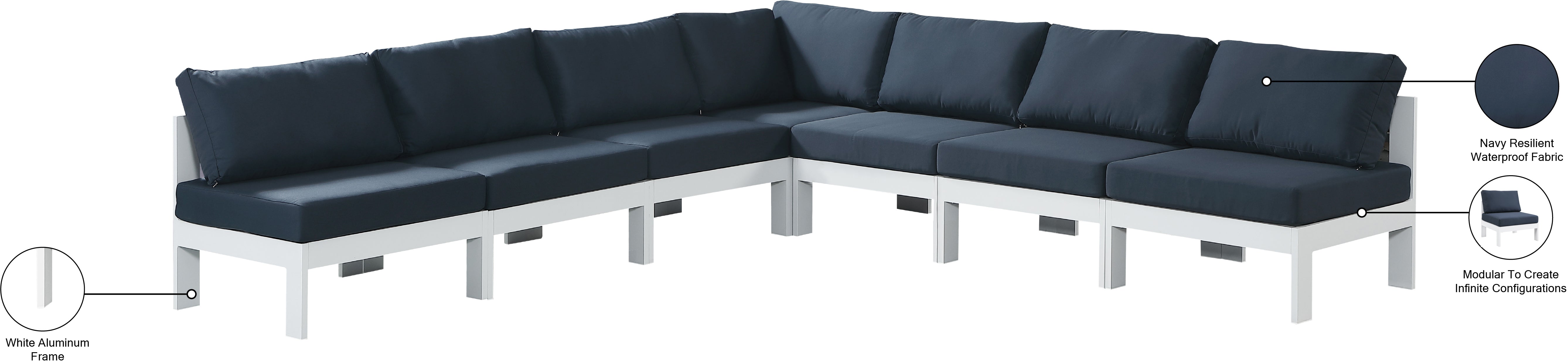 Nizuc 120" Water Resistant Fabric Upholstered Outdoor Patio 7pc. Modular Sectional