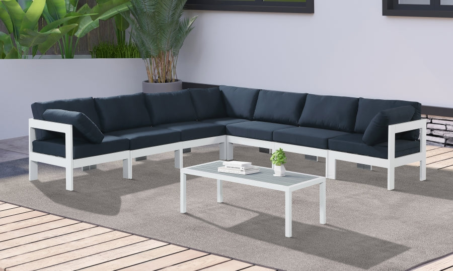 Nizuc 120" Water Resistant Fabric Upholstered Outdoor Patio 7pc. Modular Sectional