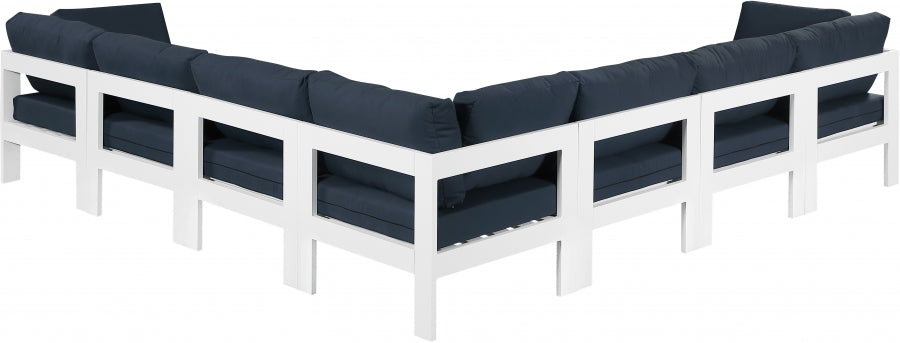 Nizuc 120" Water Resistant Fabric Upholstered Outdoor Patio 7pc. Modular Sectional