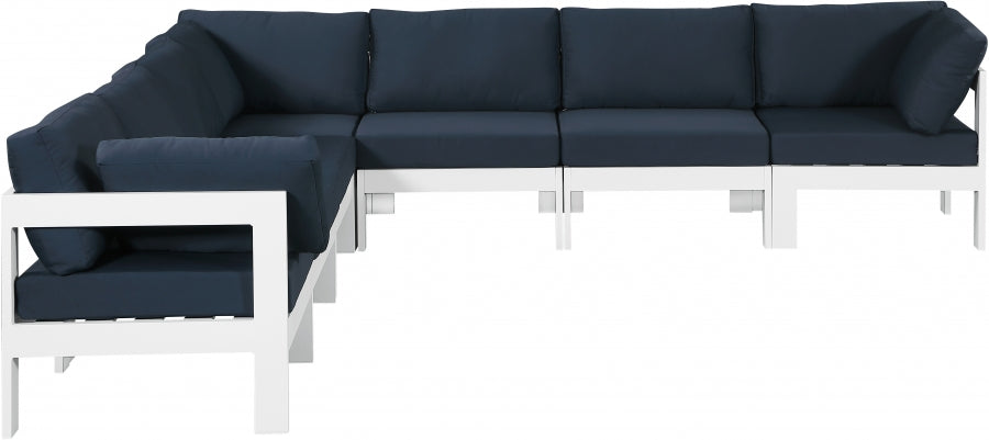 Nizuc 120" Water Resistant Fabric Upholstered Outdoor Patio 7pc. Modular Sectional