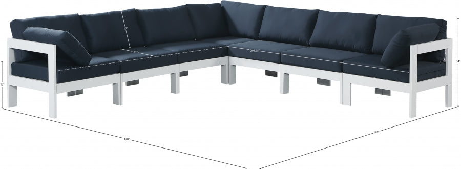 Nizuc 120" Water Resistant Fabric Upholstered Outdoor Patio 7pc. Modular Sectional