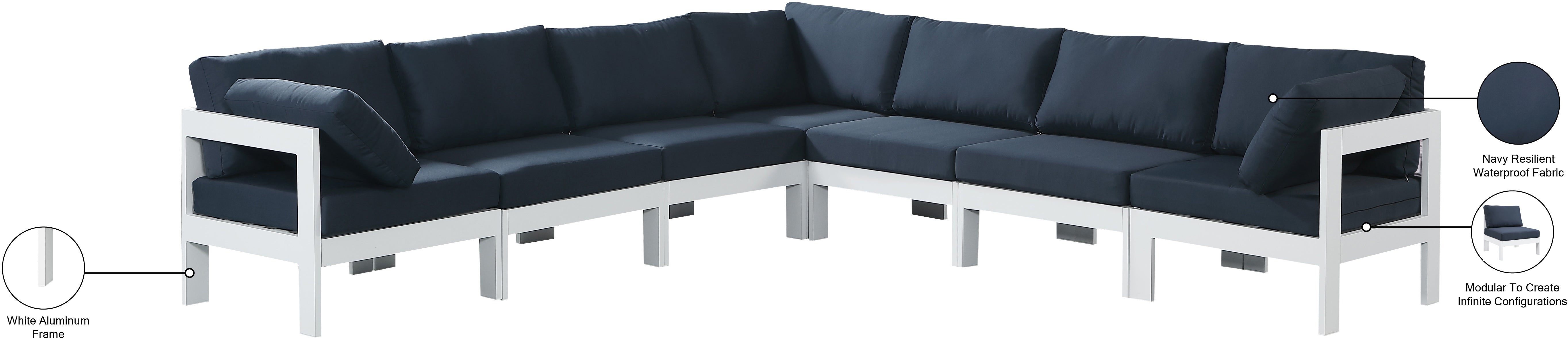 Nizuc 120" Water Resistant Fabric Upholstered Outdoor Patio 7pc. Modular Sectional