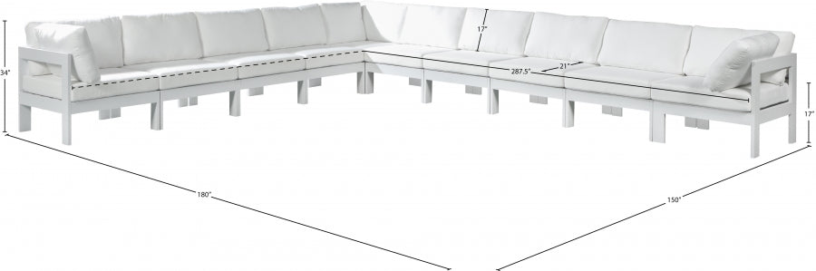 Nizuc 180" Water Resistant Fabric Upholstered Outdoor Patio 10pc. Modular Sectional