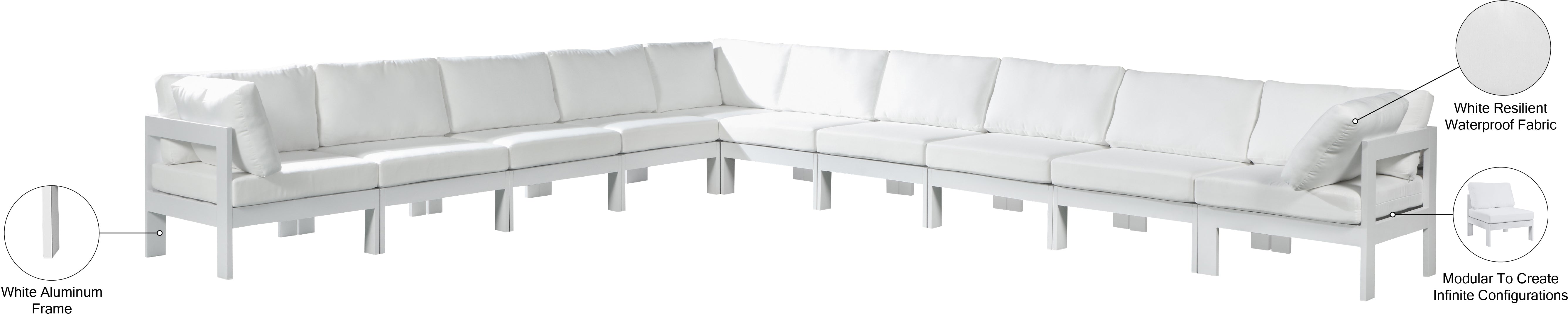 Nizuc 180" Water Resistant Fabric Upholstered Outdoor Patio 10pc. Modular Sectional