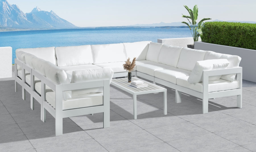 Nizuc 120" Water Resistant Fabric Upholstered Outdoor Patio 10pc. Modular Sectional