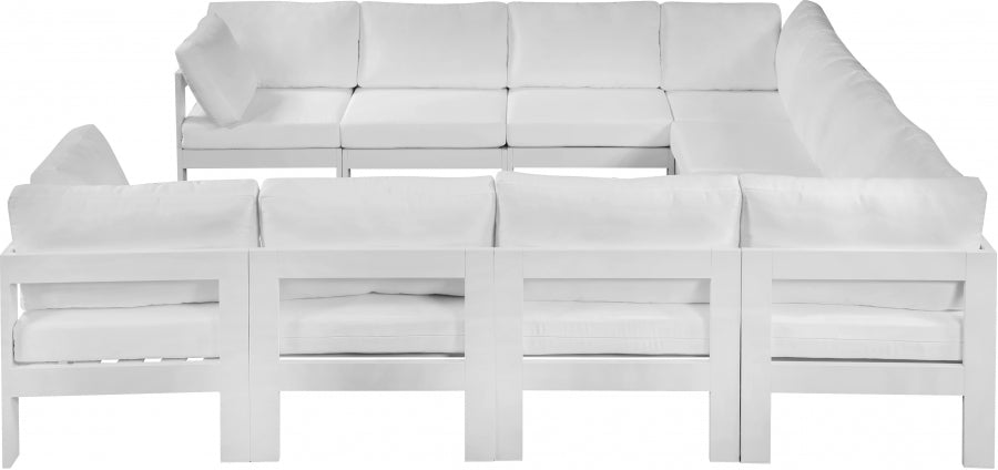 Nizuc 120" Water Resistant Fabric Upholstered Outdoor Patio 10pc. Modular Sectional