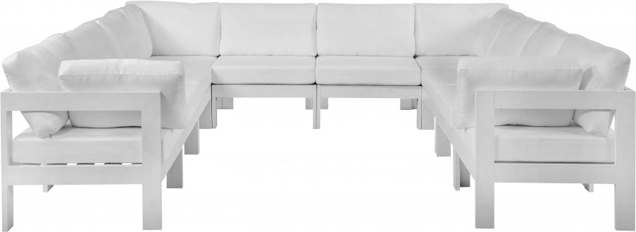 Nizuc 120" Water Resistant Fabric Upholstered Outdoor Patio 10pc. Modular Sectional