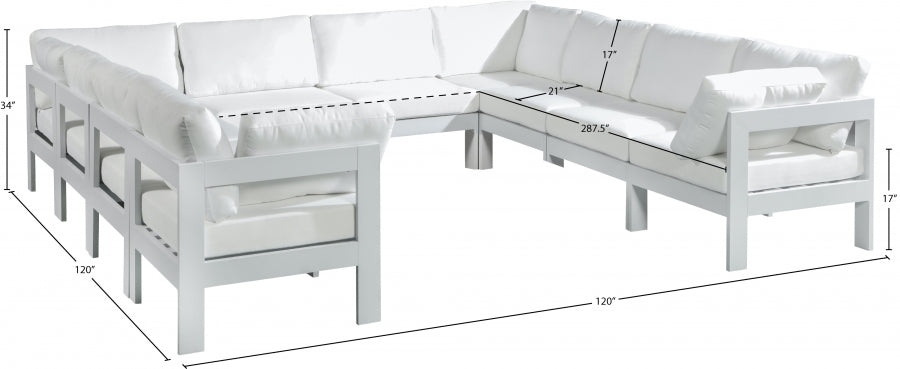 Nizuc 120" Water Resistant Fabric Upholstered Outdoor Patio 10pc. Modular Sectional