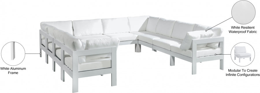 Nizuc 120" Water Resistant Fabric Upholstered Outdoor Patio 10pc. Modular Sectional
