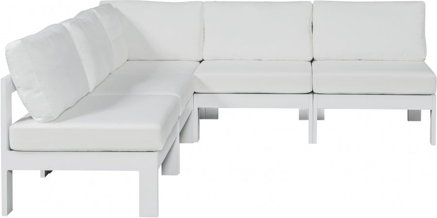 Nizuc 90" Water Resistant Fabric Upholstered Outdoor Patio 5pc. Modular Sectional