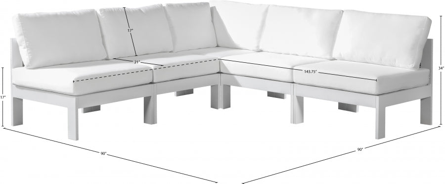 Nizuc 90" Water Resistant Fabric Upholstered Outdoor Patio 5pc. Modular Sectional