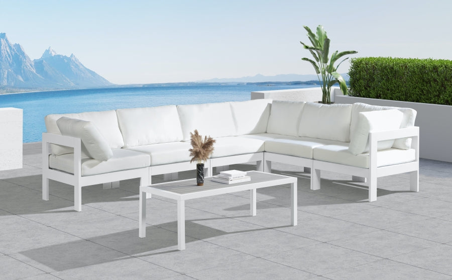 Nizuc 120" Water Resistant Fabric Upholstered Outdoor Patio 6pc. Modular Sectional