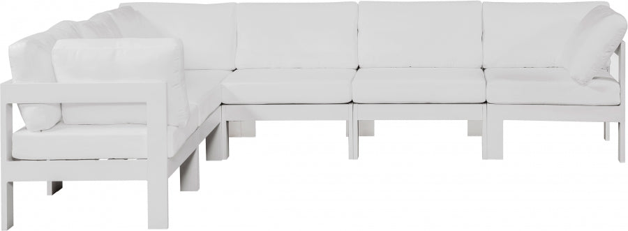 Nizuc 120" Water Resistant Fabric Upholstered Outdoor Patio 6pc. Modular Sectional