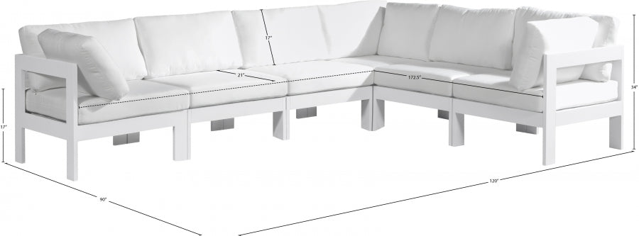 Nizuc 120" Water Resistant Fabric Upholstered Outdoor Patio 6pc. Modular Sectional