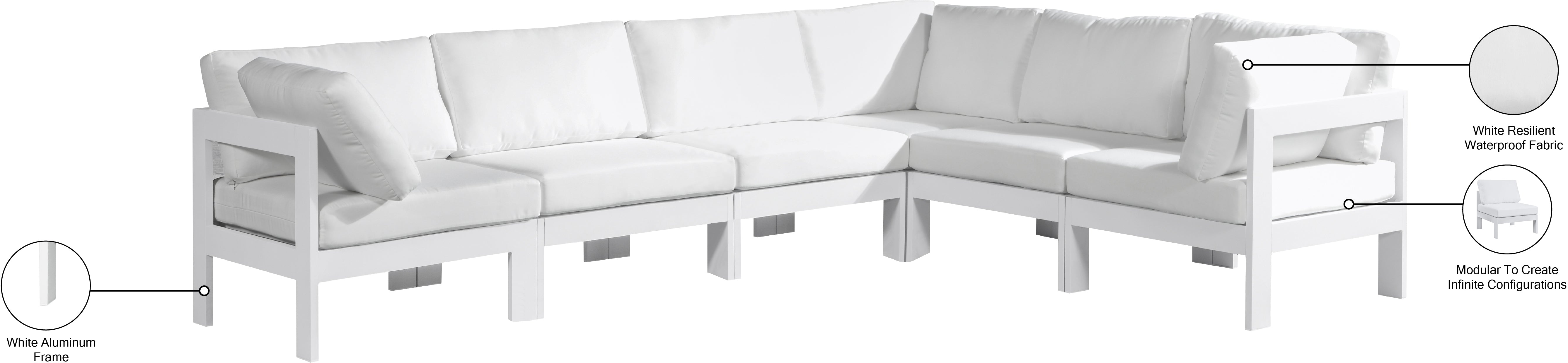 Nizuc 120" Water Resistant Fabric Upholstered Outdoor Patio 6pc. Modular Sectional