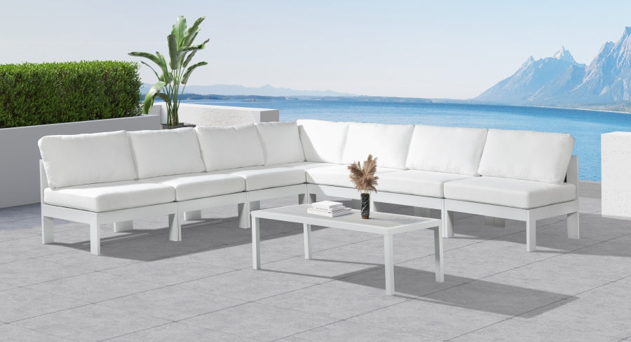 Nizuc 120" Water Resistant Fabric Upholstered Outdoor Patio 7pc. Modular Sectional