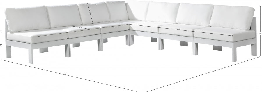 Nizuc 120" Water Resistant Fabric Upholstered Outdoor Patio 7pc. Modular Sectional