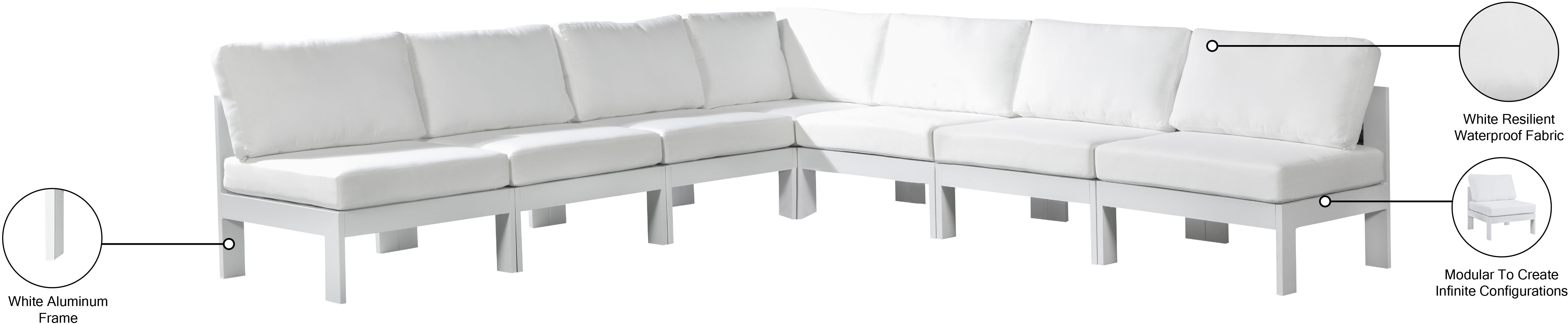 Nizuc 120" Water Resistant Fabric Upholstered Outdoor Patio 7pc. Modular Sectional