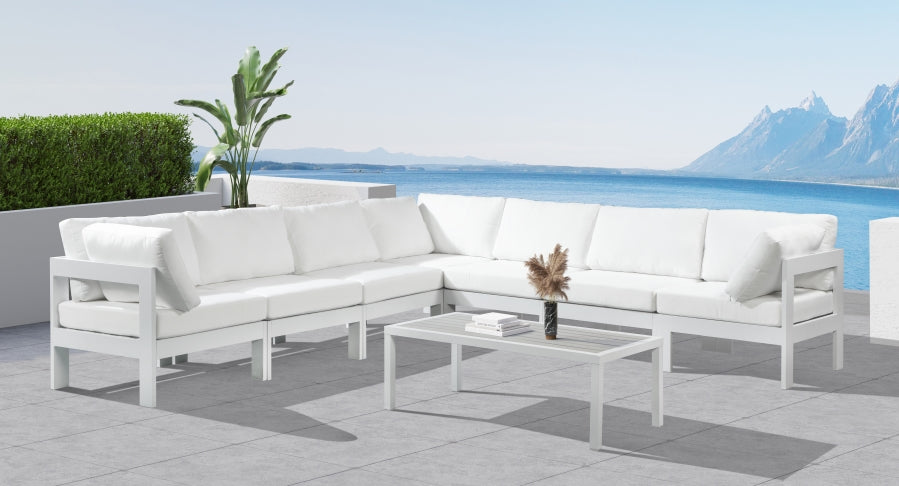 Nizuc 120" Water Resistant Fabric Upholstered Outdoor Patio 7pc. Modular Sectional