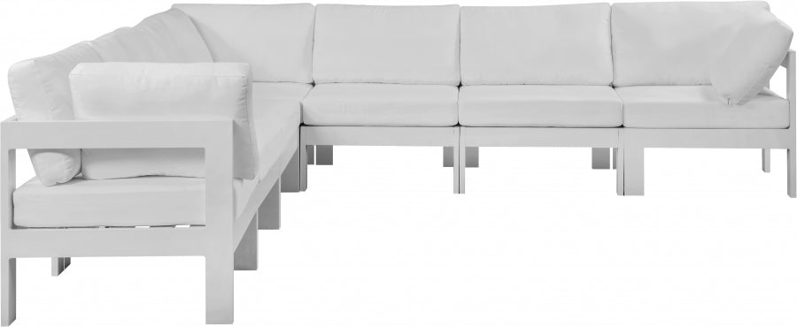 Nizuc 120" Water Resistant Fabric Upholstered Outdoor Patio 7pc. Modular Sectional