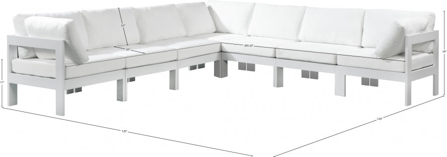 Nizuc 120" Water Resistant Fabric Upholstered Outdoor Patio 7pc. Modular Sectional