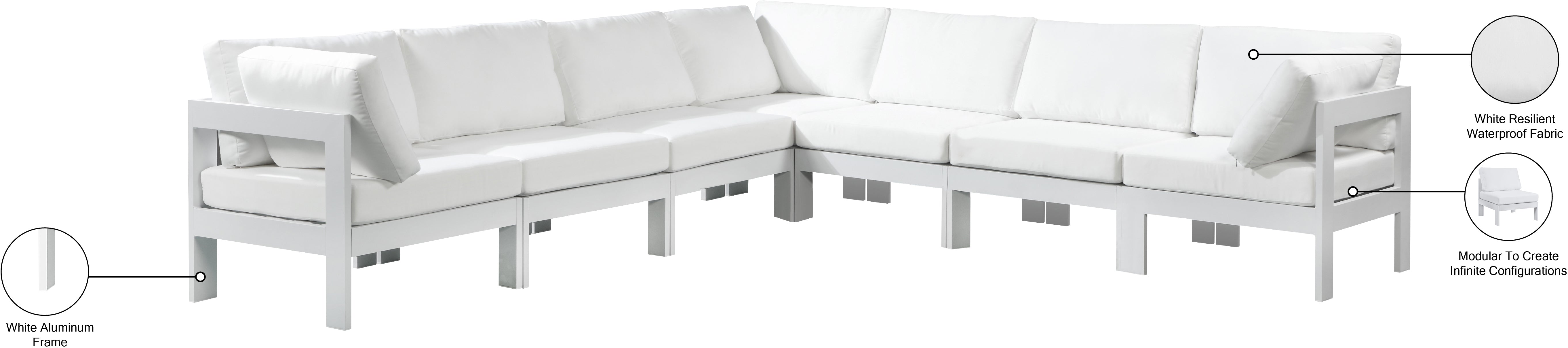 Nizuc 120" Water Resistant Fabric Upholstered Outdoor Patio 7pc. Modular Sectional
