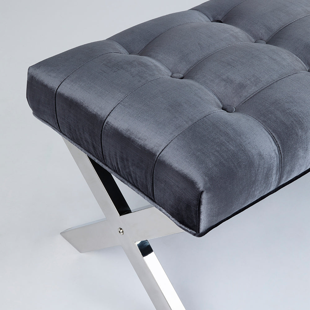 Lauren Charcoal Velvet Fabric Bench