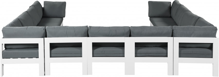 Nizuc 150" Water Resistant Fabric Upholstered Outdoor Patio 11pc. Modular Sectional
