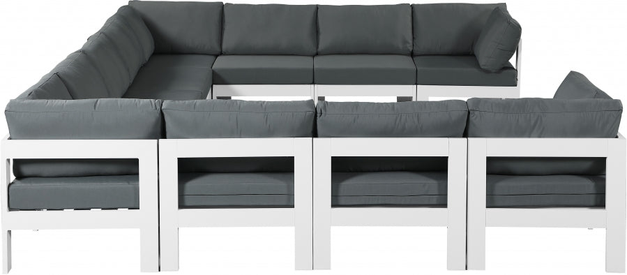 Nizuc 150" Water Resistant Fabric Upholstered Outdoor Patio 11pc. Modular Sectional