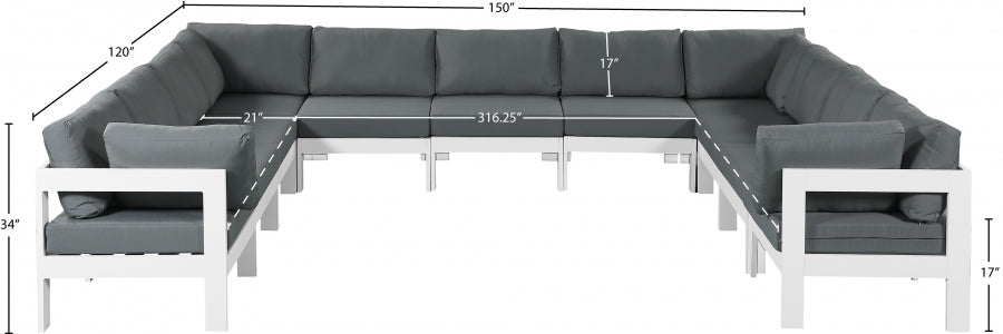Nizuc 150" Water Resistant Fabric Upholstered Outdoor Patio 11pc. Modular Sectional