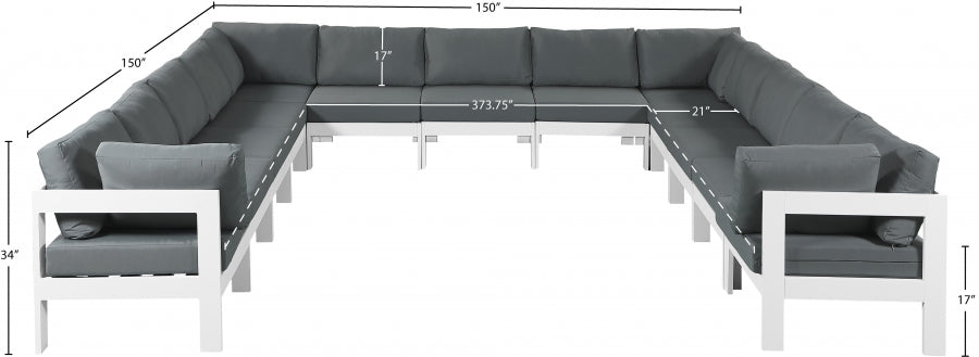 Nizuc 150" Water Resistant Fabric Upholstered Outdoor Patio 13pc. Modular Sectional