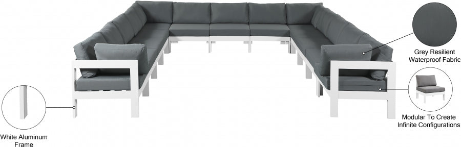 Nizuc 150" Water Resistant Fabric Upholstered Outdoor Patio 13pc. Modular Sectional