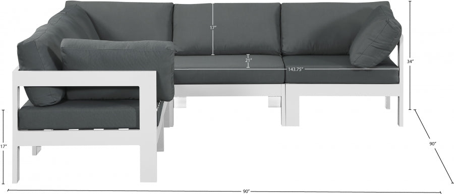 Nizuc 90" Water Resistant Fabric Upholstered Outdoor Patio 5pc. Modular Sectional