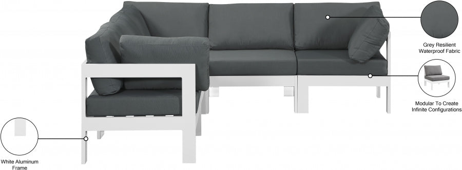 Nizuc 90" Water Resistant Fabric Upholstered Outdoor Patio 5pc. Modular Sectional
