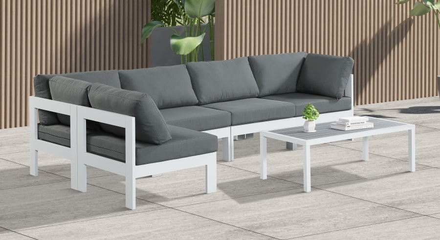 Nizuc 120" Water Resistant Fabric Upholstered Outdoor Patio 5pc. Modular Sectional