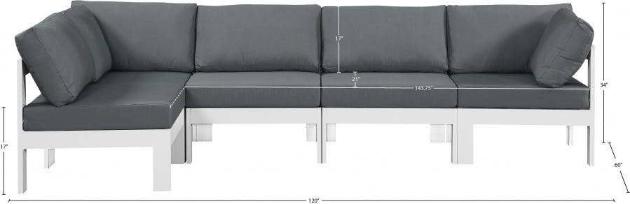 Nizuc 120" Water Resistant Fabric Upholstered Outdoor Patio 5pc. Modular Sectional