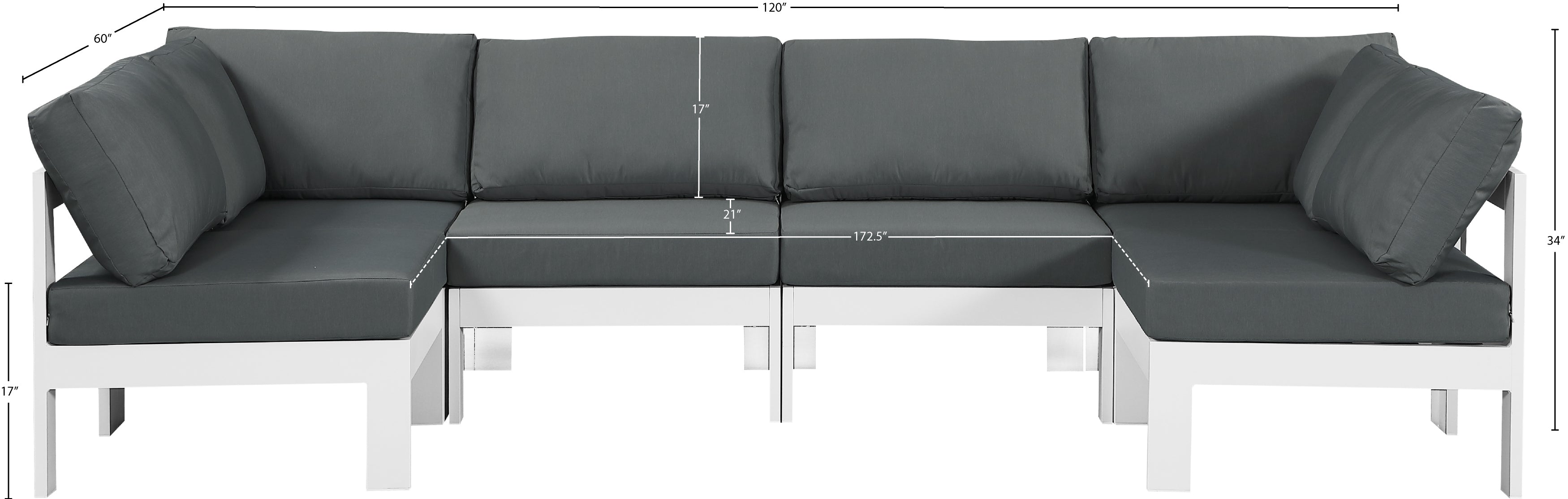 Nizuc 120" Water Resistant Fabric Upholstered Outdoor Patio 6pc. Modular Sectional