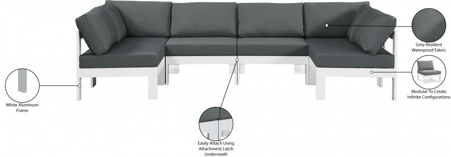 Nizuc 120" Water Resistant Fabric Upholstered Outdoor Patio 6pc. Modular Sectional