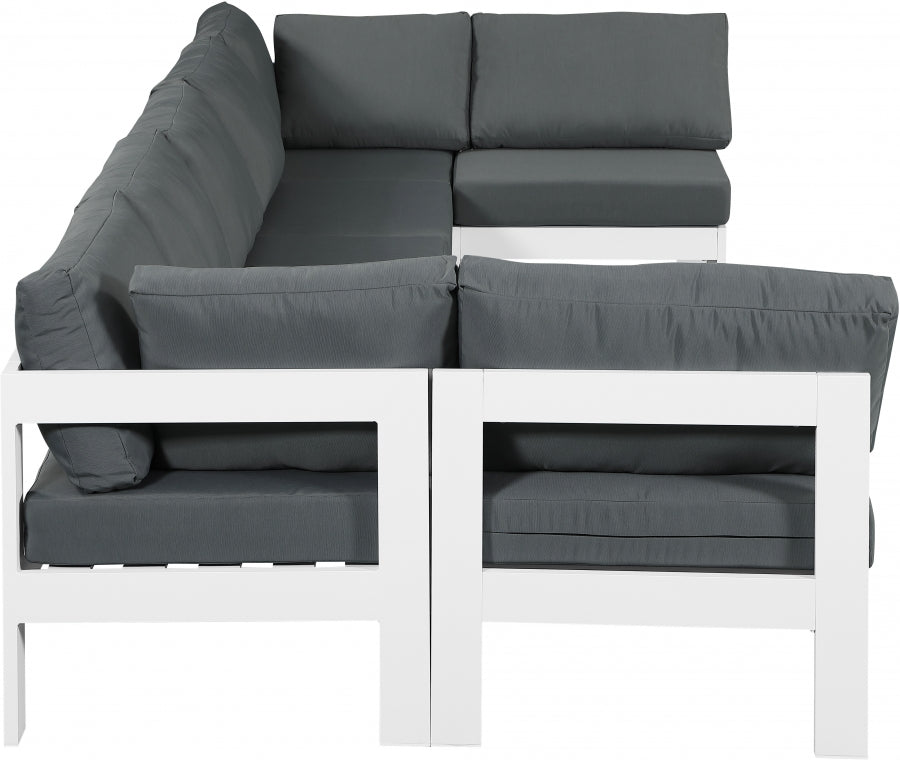 Nizuc 150" Water Resistant Fabric Upholstered Outdoor Patio 7pc. Modular Sectional