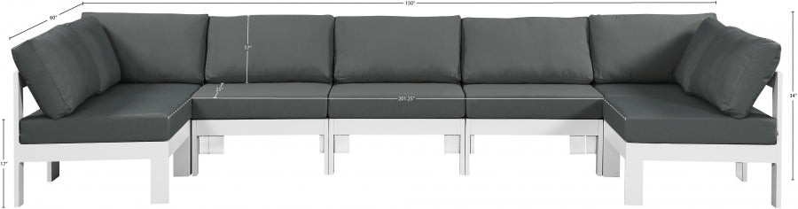 Nizuc 150" Water Resistant Fabric Upholstered Outdoor Patio 7pc. Modular Sectional