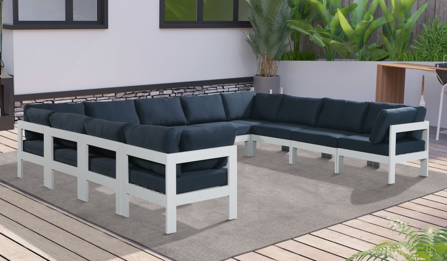Nizuc 150" Water Resistant Fabric Upholstered Outdoor Patio 11pc. Modular Sectional