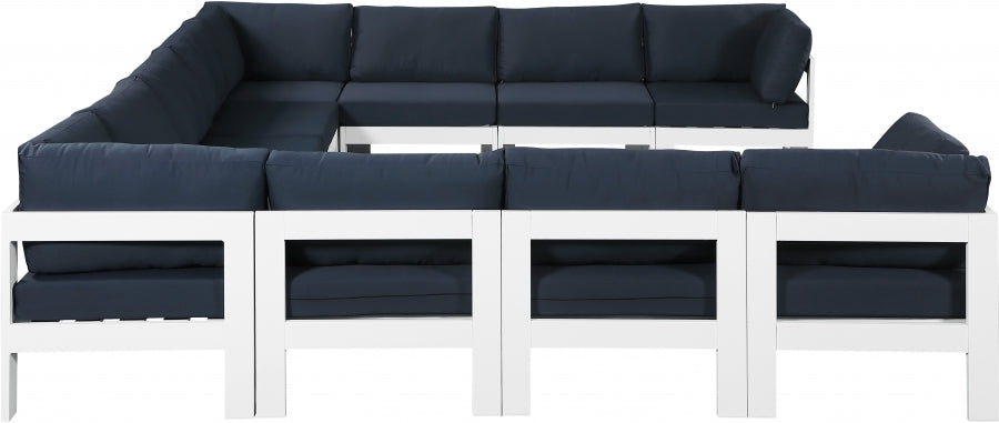 Nizuc 150" Water Resistant Fabric Upholstered Outdoor Patio 11pc. Modular Sectional