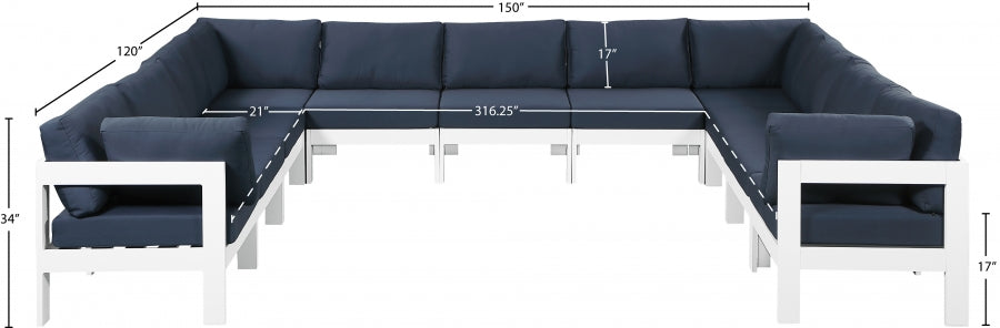 Nizuc 150" Water Resistant Fabric Upholstered Outdoor Patio 11pc. Modular Sectional