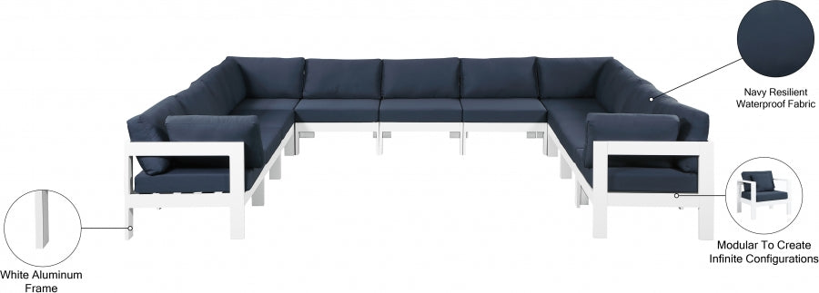 Nizuc 150" Water Resistant Fabric Upholstered Outdoor Patio 11pc. Modular Sectional