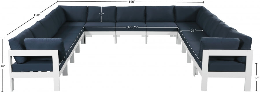 Nizuc 150" Water Resistant Fabric Upholstered Outdoor Patio 13pc. Modular Sectional