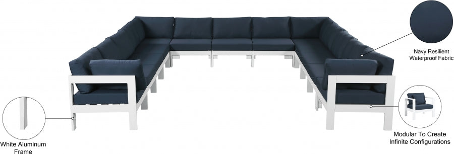 Nizuc 150" Water Resistant Fabric Upholstered Outdoor Patio 13pc. Modular Sectional