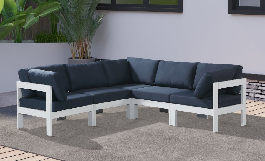 Nizuc 90" Water Resistant Fabric Upholstered Outdoor Patio 5pc. Modular Sectional