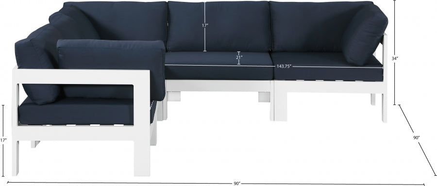 Nizuc 90" Water Resistant Fabric Upholstered Outdoor Patio 5pc. Modular Sectional