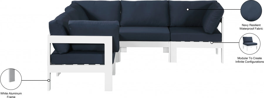 Nizuc 90" Water Resistant Fabric Upholstered Outdoor Patio 5pc. Modular Sectional
