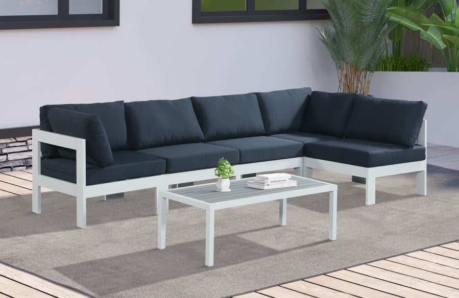 Nizuc 120" Water Resistant Fabric Upholstered Outdoor Patio 5pc. Modular Sectional